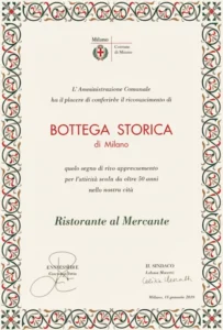 Historic Shop Certificate in Milan
